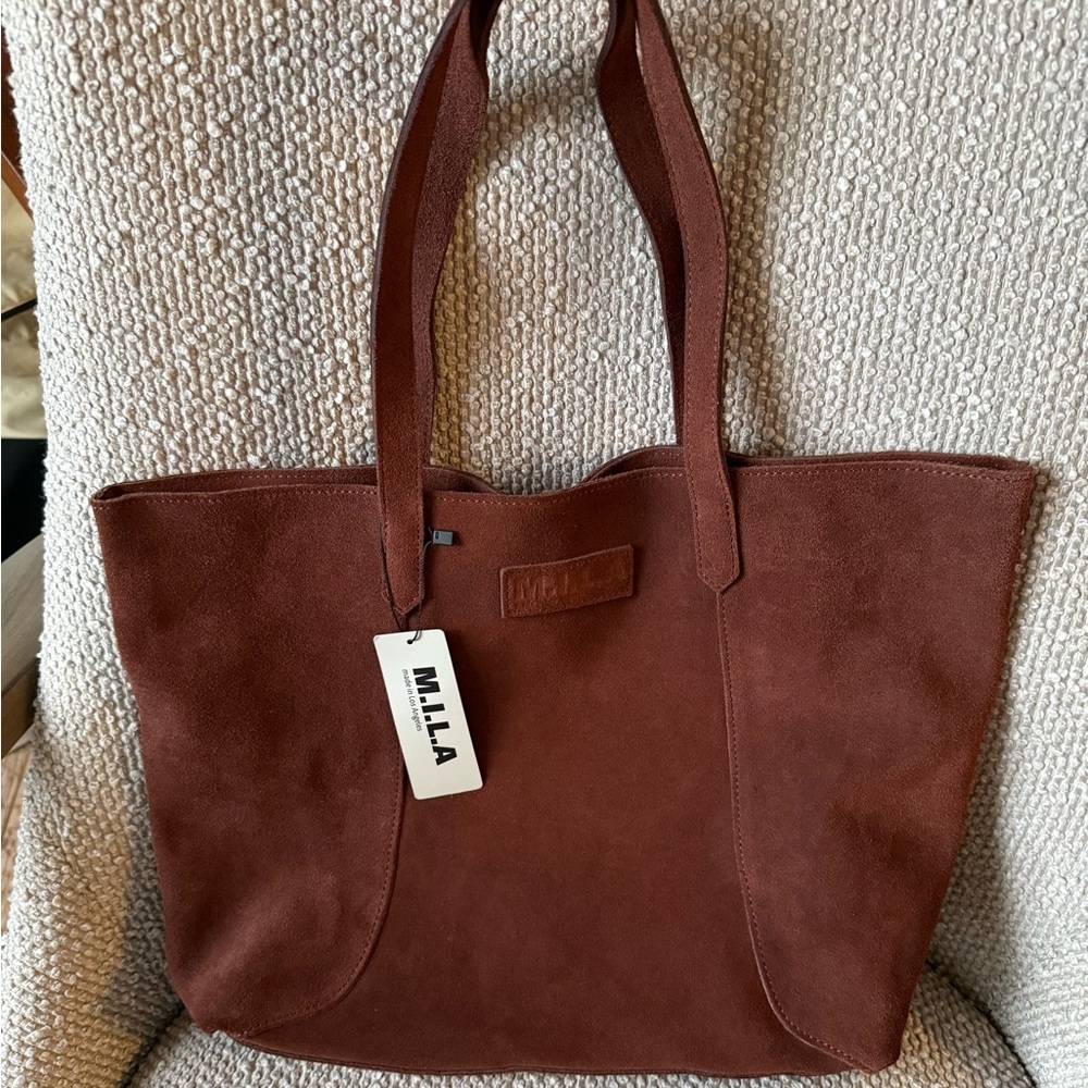 M.I.L.A.  MILA chocolate Brown authentic leather Suede lined Tote Bag EUC